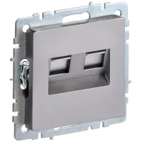 Розетка компьютерная двойная IEK BRITE RJ45 кат.5E РК10-2-БрС сталь, BR-K20-1-K46