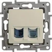 Розетка компьютерная 2xRJ45+RJ11 Cat.5 Legrand ETIKA, слоновая кость, 672352