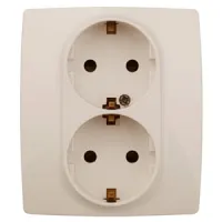 12-2104-02 ЭРА Розетка 2X2P+E Schuko со шторками, 16A-250В, IP20, Эра12, слоновая кость