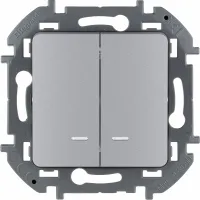 Выключатель двухклавишный с подсветкой/индикацией - INSPIRIA - 10 AX - 250 В~ - алюминий