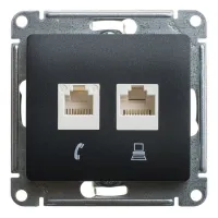 GLOSSA РОЗЕТКА двойная компьютерная RJ45+RJ45, кат.5E, механизм, АНТРАЦИТ