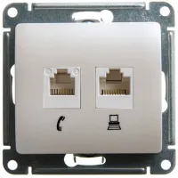 GLOSSA РОЗЕТКА двойная компьютерная RJ45+RJ45, кат.5E, механизм,ПЕРЛАМУТР