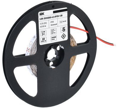 IEK Лента  IP20 12V 4,8Вт/м зелёный  LSR-2835G60-4,8-IP20-12В LED 5м