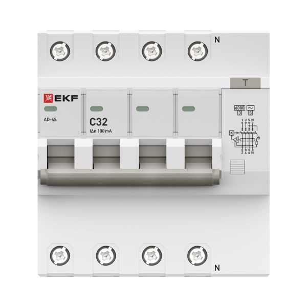 Автоматический выключатель дифференциального тока АД-4 4P (S) 32А характеристика C 100мА тип АС электронный селективный 6кА PROXIMA EKF