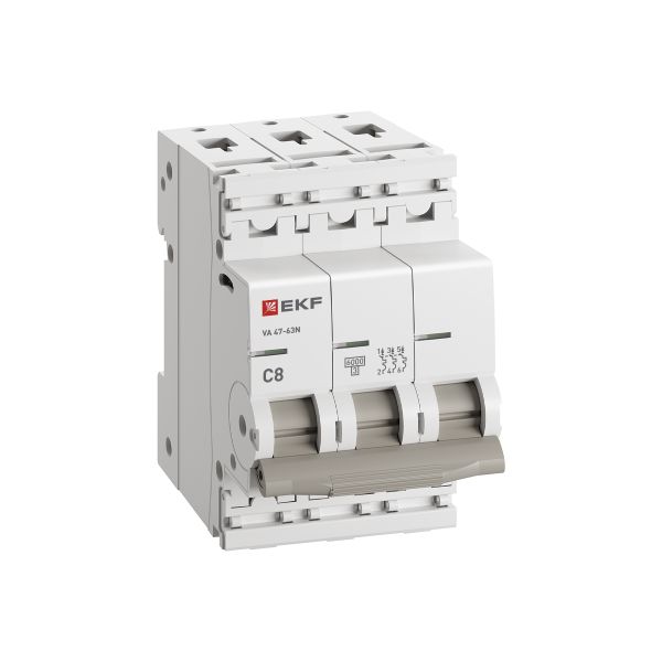 Автоматический выключатель ВА 47-63N 3P 8А (C) 6кА PROXIMA EKF