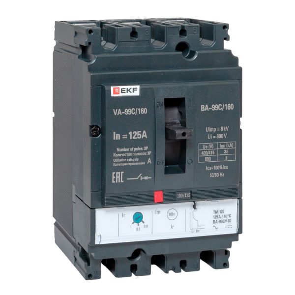 Выключатель автоматический в литом корпусе ВА-99C 160/125А 3P 35кА с термомагнитным расцепителем EKF