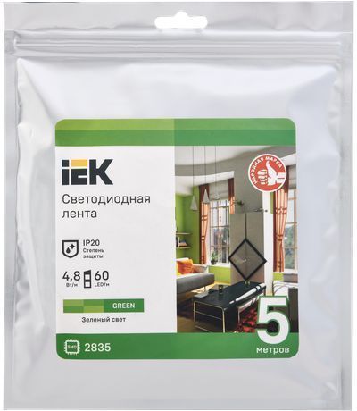 IEK Лента  IP20 12V 4,8Вт/м зелёный  LSR-2835G60-4,8-IP20-12В LED 5м