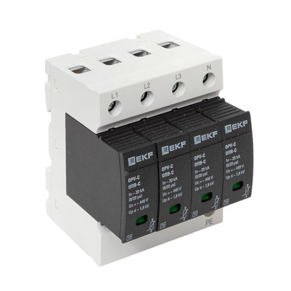Ограничитель импульсных напряжений ОПВ-C/4P In 20кА 440В с сигн. EKF
