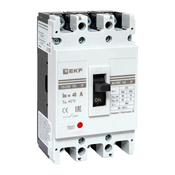 Выключатель автоматический в литом корпусе ВА-99М 100/40А 3P 10In 35кА с термомагнитным расцепителем EKF