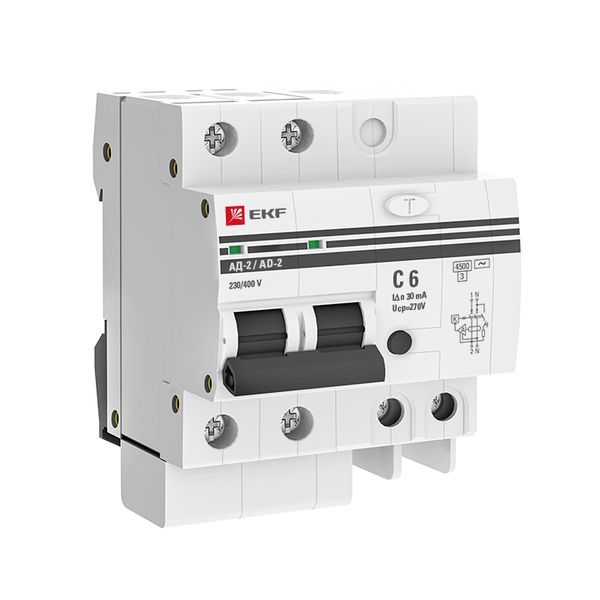 Автоматический выключатель дифференциального тока АД-2 2Р 6А характеристика C 30мА тип АС электронный 4,5кА PROXIMA EKF