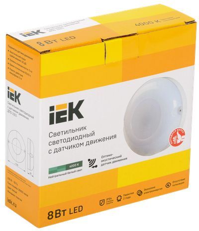 IEK LED ДПО 1001 8Вт 4000K IP54 с акуст.датч. 