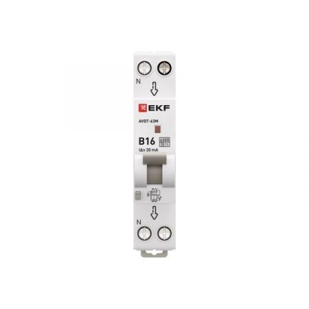 Автоматический выключатель дифференциального тока АВДТ-63М 1P+N 18мм 16А характеристика B 30мА тип A электронный 6кА PROXIMA EKF