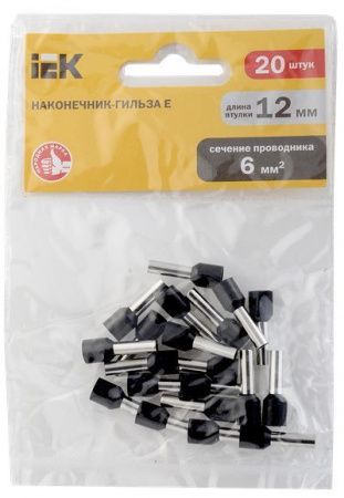 Наконечник НШВИ   6,00-12 Наконечник-гильза Е6012 6мм2 (черный,20шт) IEK