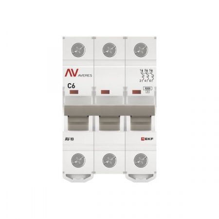 Выключатель автоматический AV-10 3P 6A (C) 10kA EKF AVERES