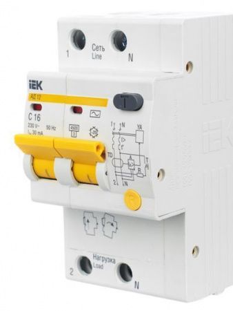 Диф. автомат  2П  16А  30мА  IEK  АД-12