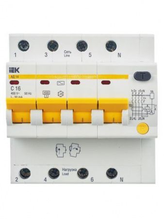 Диф. автомат  4П  16А  30мА  IEK  АД-14