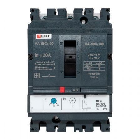 Выключатель автоматический в литом корпусе ВА-99C 100/20А 3P 35кА с термомагнитным расцепителем EKF