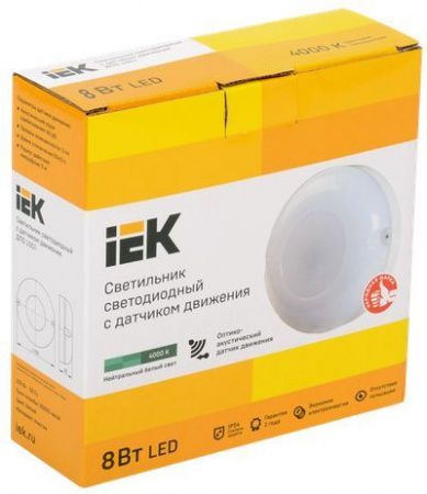 IEK LED ДПО 1001 8Вт 4000K IP54 с акуст.датч. 