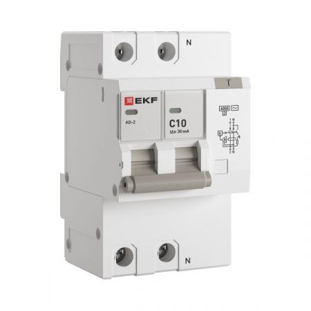 Автоматический выключатель дифференциального тока АД-2 2Р 10А характеристика C 30мА тип АС электронный 6кА PROXIMA EKF