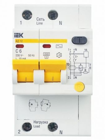 Диф. автомат  2П   6А  10мА  IEK  АД-12